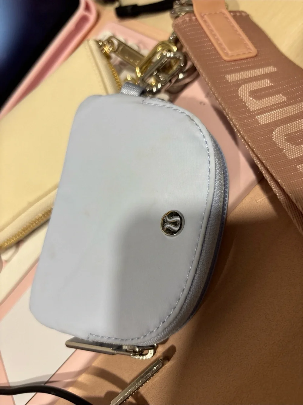 Lululemon Dual Pouch Wristlet Wallet Cream Blue 2 Piece Set